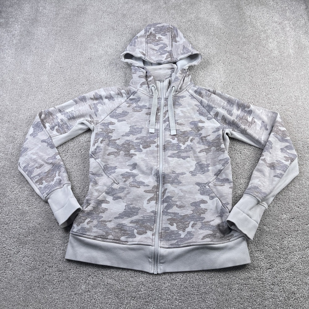 Athleta Hoodie Womens Medium Grey Printed Camo Triumph Full Zip Thumbholes